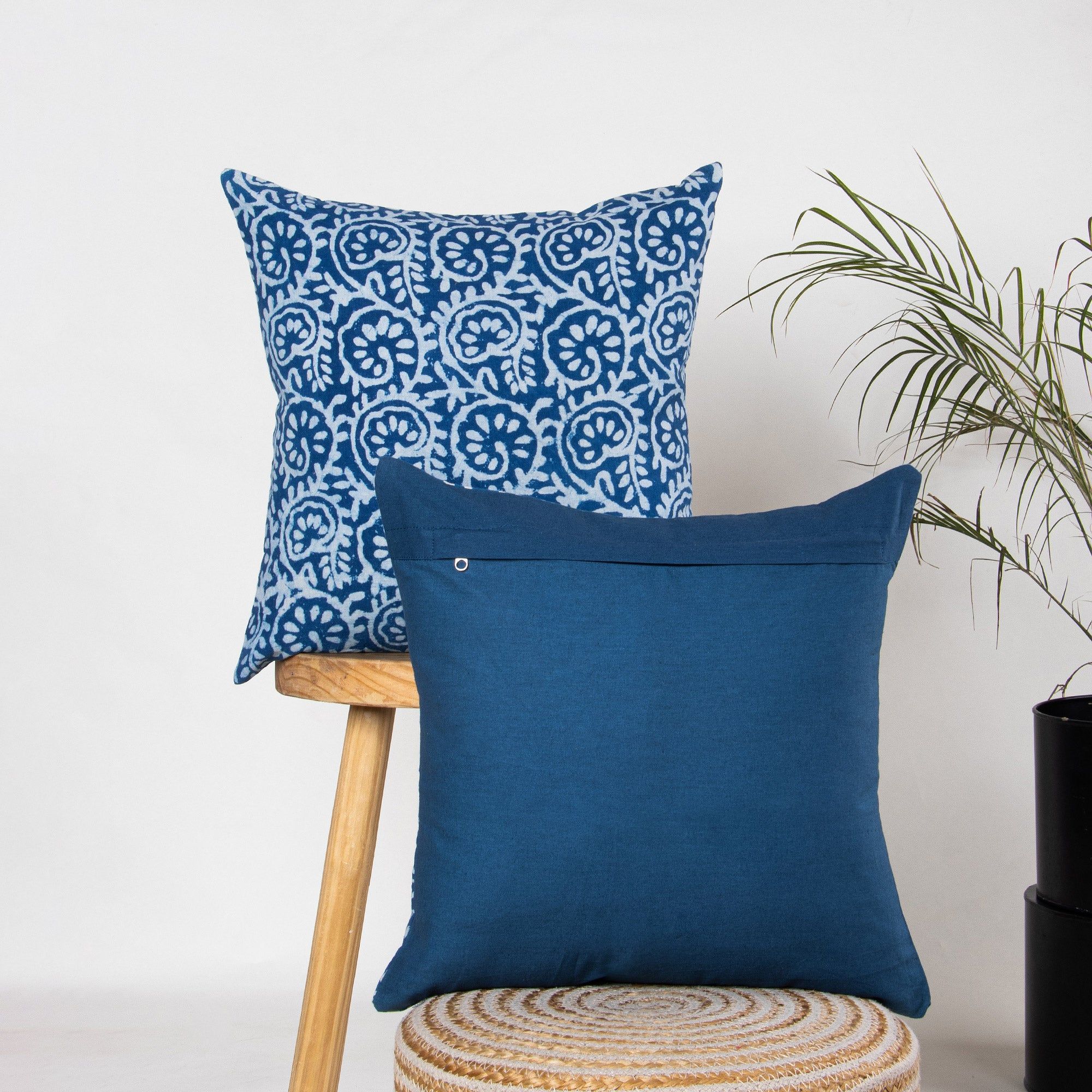 Hand Block Blue Printed Pure Cotton 24 by 24 Cushion Covers
